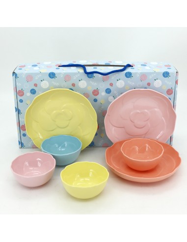 松村窯玫瑰色土4碗3盤