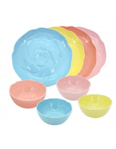 松村窯玫瑰色土4碗4盤