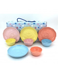 松村窯玫瑰色土4碗4盤 2