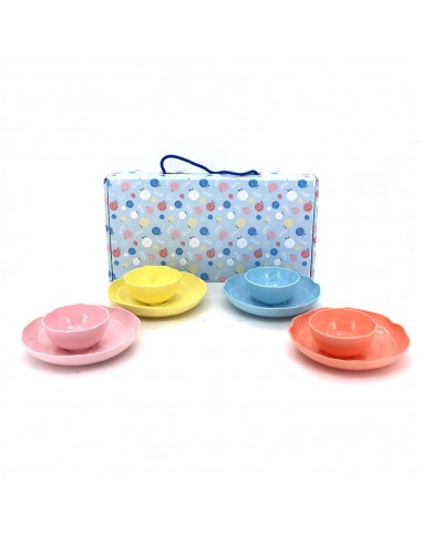 松村窯玫瑰色土4碗4盤