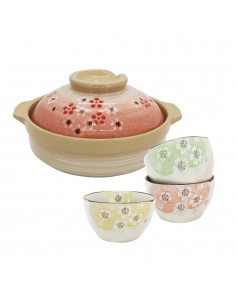 3方口櫻花碗+7.5砂鍋-紅梅