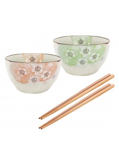 手造4.5吋方口櫻花碗2碗2筷