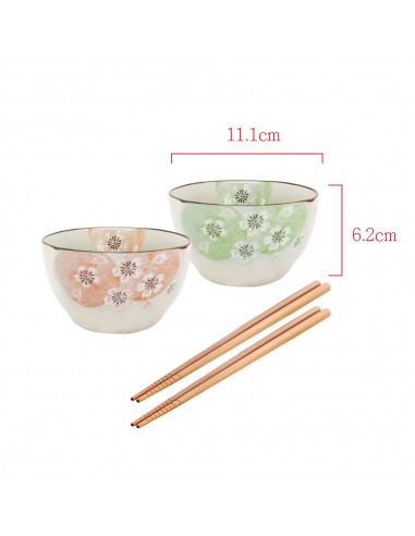 手造4.5吋方口櫻花碗2碗2筷