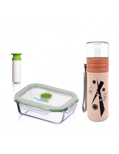 安妮兔真空640ml保鮮組+安妮兔健康反轉玻璃瓶-400ml