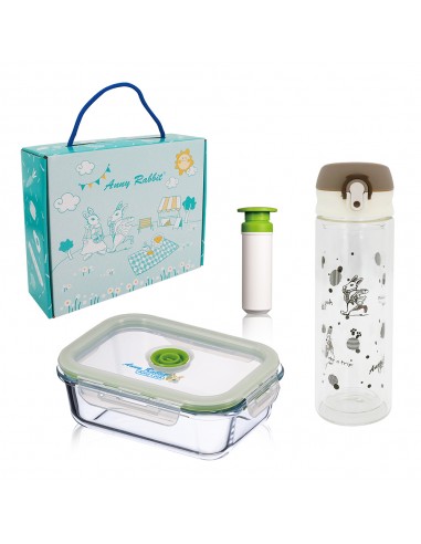 安妮兔真空640ml保鮮組+安妮兔雙層彈蓋濾網玻璃瓶-300ml