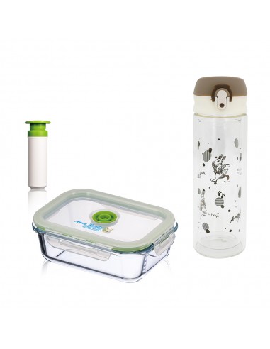 安妮兔真空640ml保鮮組+安妮兔雙層彈蓋濾網玻璃瓶-300ml