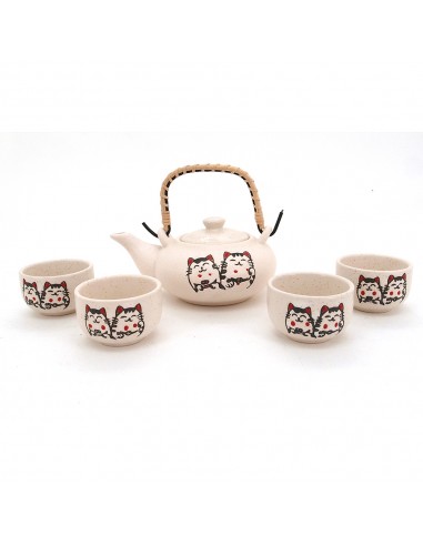 松村窯招財貓1壺4杯