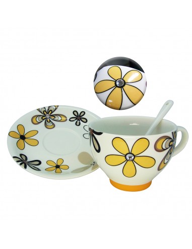 晶鑽花漾咖啡杯碟附匙-黃