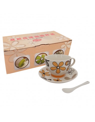 晶鑽花漾咖啡杯碟附匙-黃