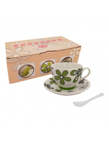 晶鑽花漾咖啡杯碟附匙-綠