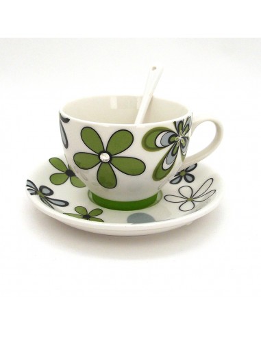 晶鑽花漾咖啡杯碟附匙-綠