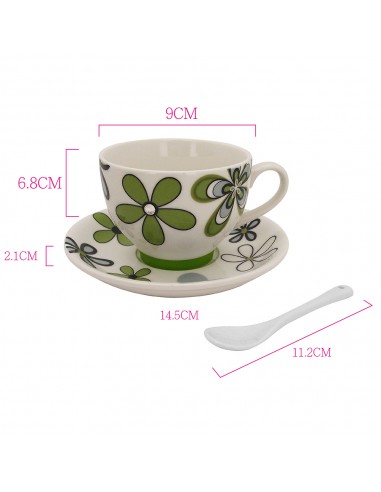 晶鑽花漾咖啡杯碟附匙-綠