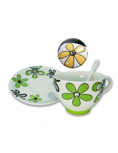 晶鑽花漾咖啡杯碟附匙-綠