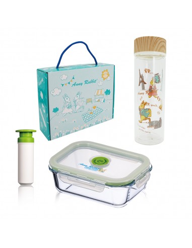 安妮兔真空保鮮組 640+雙層木紋瓶