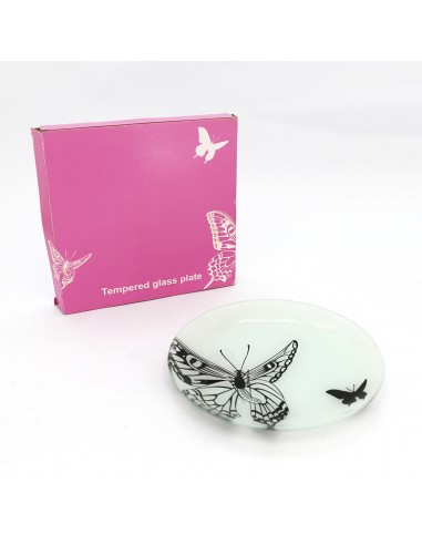 黑白蝴蝶強化玻璃圓盤(中)