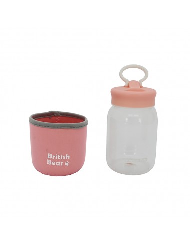 英國熊個性玻璃瓶400ml-粉灰布套
