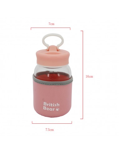 英國熊個性玻璃瓶400ml-粉灰布套