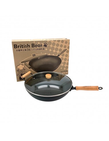 英國熊台製36cm不沾炒鍋附蓋