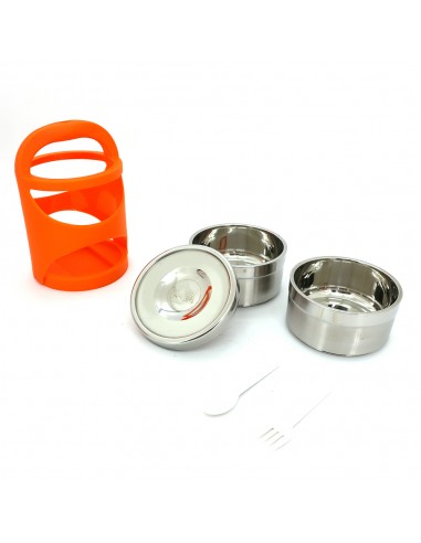 鍋霸雙層提籃保溫便當盒-橘