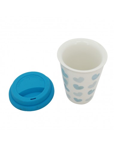 雙層隔熱瓷杯 -天藍桃心