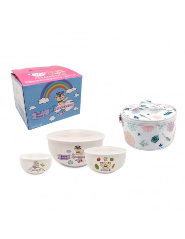 英國熊陶瓷蓋碗3入職業+花草提袋