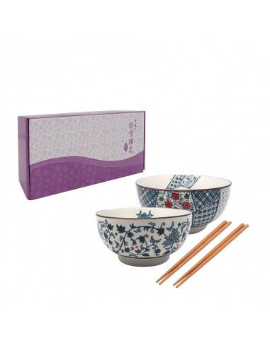 手造唐草6.75"拉麵2碗2筷(掀蓋盒)