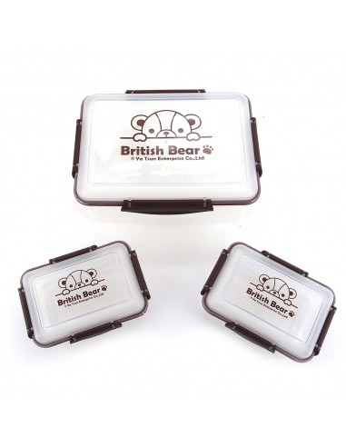英國熊長方密扣保鮮盒 三入-盒裝