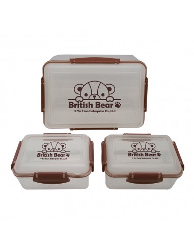 英國熊長方密扣保鮮盒 三入-盒裝