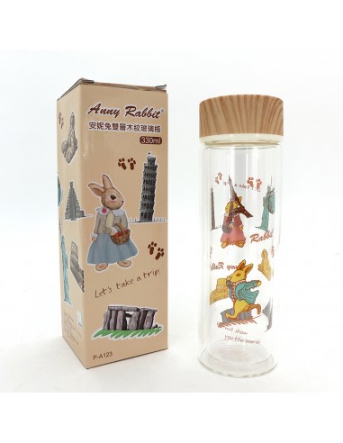 安妮兔雙層木紋玻璃瓶-330ML