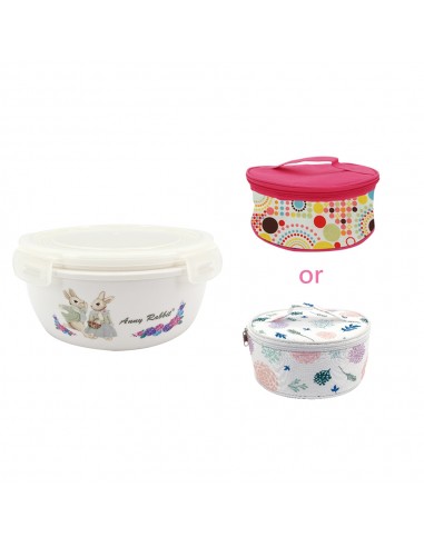 安妮兔陶瓷密扣蓋碗820ml繡球花+保鮮提袋