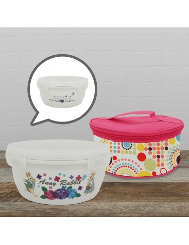 安妮兔陶瓷密扣蓋碗650ml繡球花+保鮮提袋
